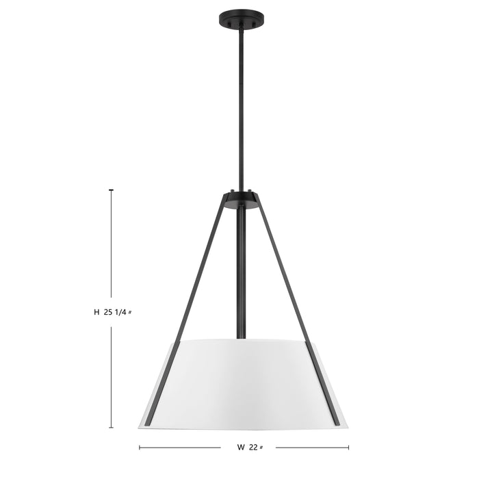 SATCO/NUVO Brewster 3 Light Pendant Black Finish White Metal Shade (60-7697)