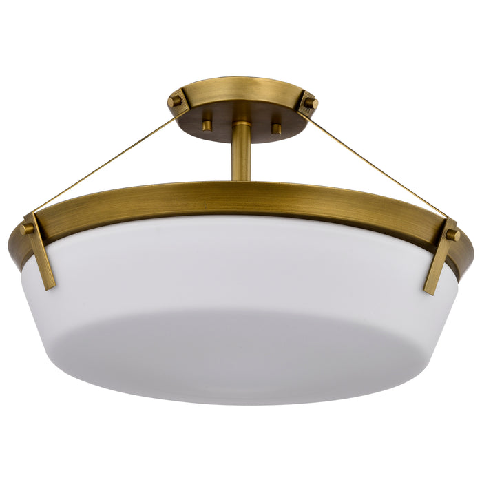 SATCO/NUVO Rowen 4 Light Semi Flush Natural Brass Finish Etched White Glass (60-7752)