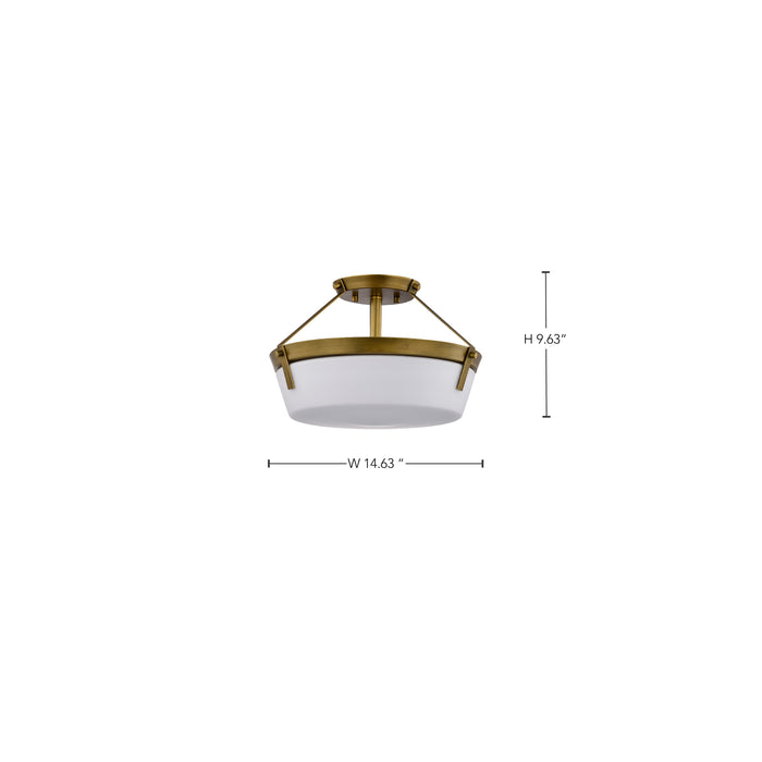 SATCO/NUVO Rowen 3 Light Semi Flush Natural Brass Finish Etched White Glass (60-7753)