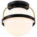 SATCO/NUVO Lakeshore 1 Light Small Flush Matte Black And Natural Brass Finish White Opal Glass (60-7770)