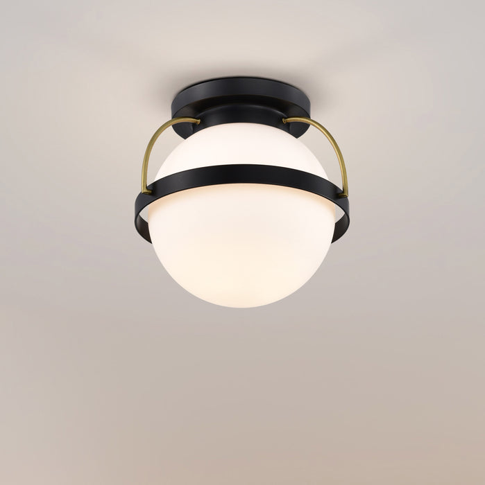 SATCO/NUVO Lakeshore 1 Light Small Flush Matte Black And Natural Brass Finish White Opal Glass (60-7770)