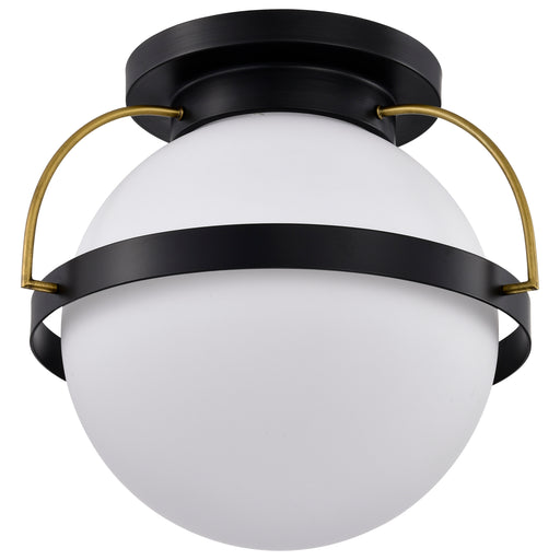 SATCO/NUVO Lakeshore 1 Light Large Flush Matte Black And Natural Brass Finish White Opal Glass (60-7772)