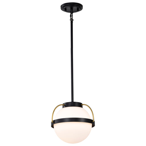 SATCO/NUVO Lakeshore 1 Light Small Pendant Matte Black And Natural Brass Finish White Opal Glass (60-7773)