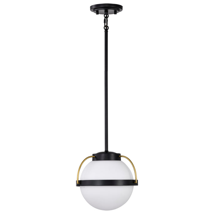 SATCO/NUVO Lakeshore 1 Light Small Pendant Matte Black And Natural Brass Finish White Opal Glass (60-7773)