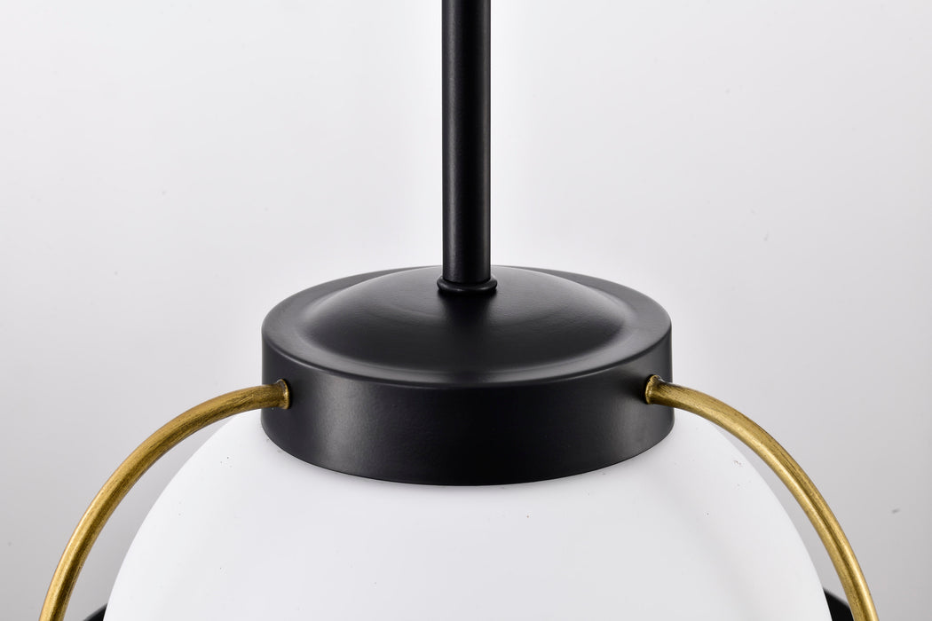 SATCO/NUVO Lakeshore 1 Light Small Pendant Matte Black And Natural Brass Finish White Opal Glass (60-7773)