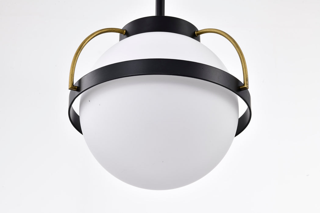 SATCO/NUVO Lakeshore 1 Light Small Pendant Matte Black And Natural Brass Finish White Opal Glass (60-7773)