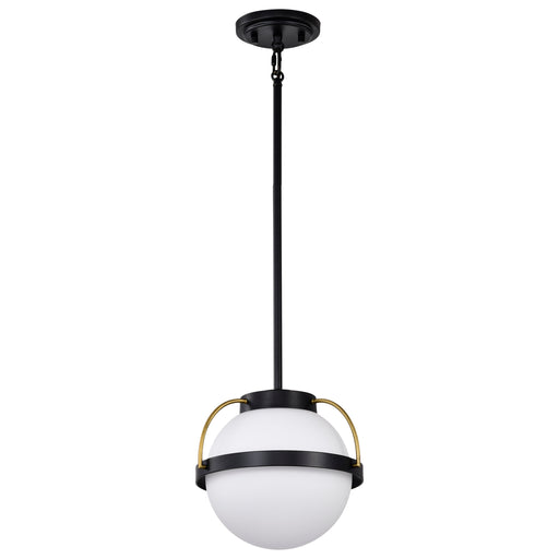 SATCO/NUVO Lakeshore 1 Light Small Pendant Matte Black And Natural Brass Finish White Opal Glass (60-7773)