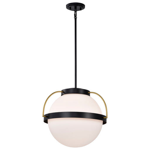 SATCO/NUVO Lakeshore 1 Light Medium Pendant Matte Black And Natural Brass Finish White Opal Glass (60-7774)