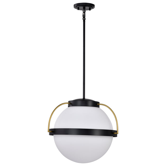 SATCO/NUVO Lakeshore 1 Light Medium Pendant Matte Black And Natural Brass Finish White Opal Glass (60-7774)