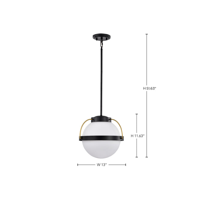 SATCO/NUVO Lakeshore 1 Light Medium Pendant Matte Black And Natural Brass Finish White Opal Glass (60-7774)