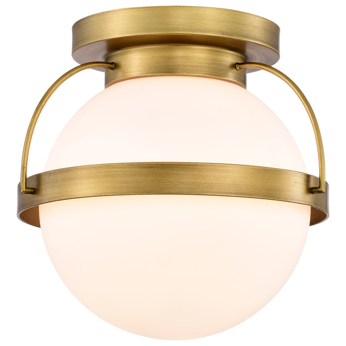 SATCO/NUVO Lakeshore 1 Light Small Flush Natural Brass Finish White Opal Glass (60-7780)