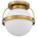 SATCO/NUVO Lakeshore 1 Light Small Flush Natural Brass Finish White Opal Glass (60-7780)