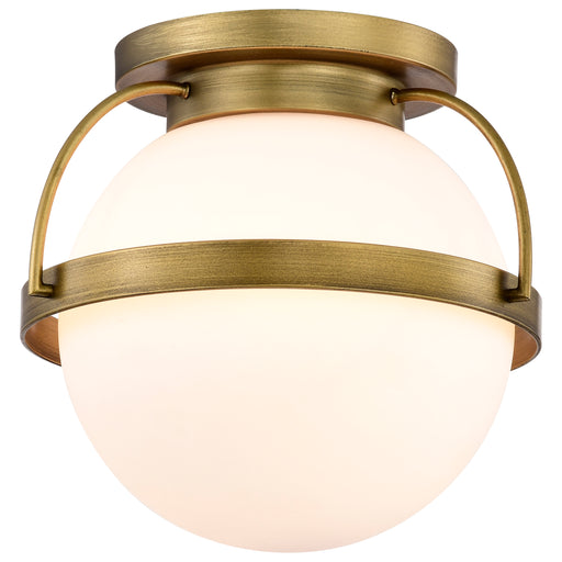 SATCO/NUVO Lakeshore 1 Light Medium Flush Natural Brass Finish White Opal Glass (60-7781)