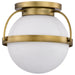 SATCO/NUVO Lakeshore 1 Light Medium Flush Natural Brass Finish White Opal Glass (60-7781)