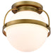 SATCO/NUVO Lakeshore 1 Light Medium Flush Natural Brass Finish White Opal Glass (60-7781)