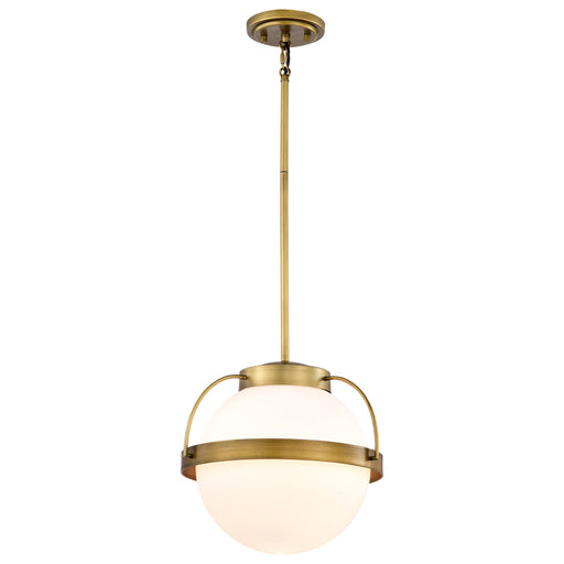 SATCO/NUVO Lakeshore 1 Light Medium Pendant Natural Brass Finish White Opal Glass (60-7784)