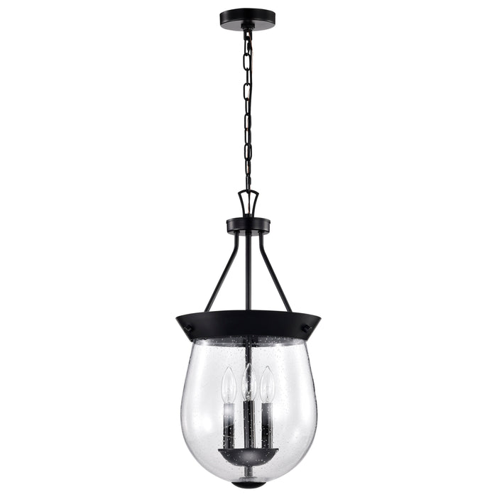SATCO/NUVO Boliver 3 Light Pendant 11 Inch Matte Black Finish Clear Seeded Glass (60-7800)