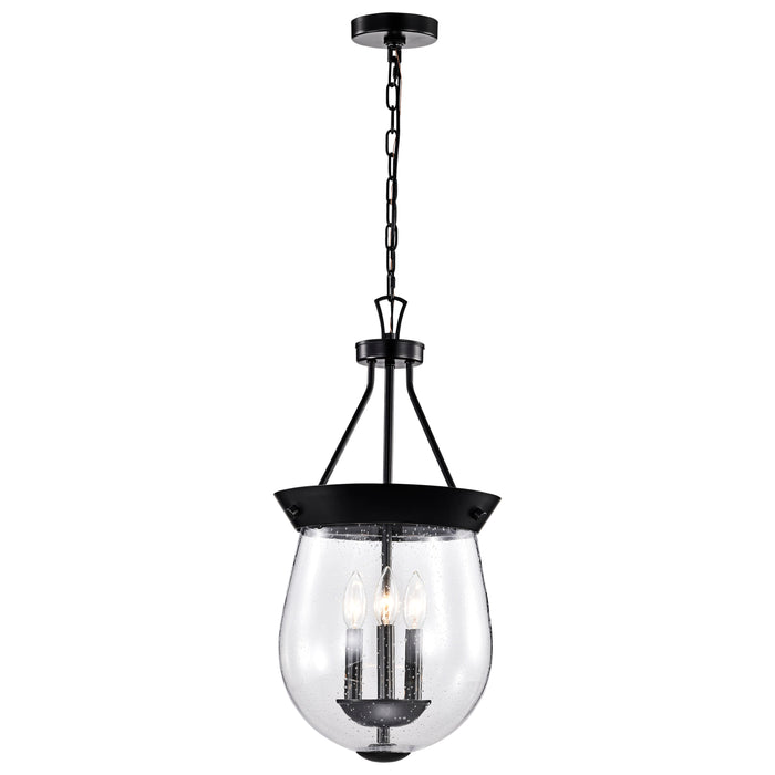 SATCO/NUVO Boliver 3 Light Pendant 11 Inch Matte Black Finish Clear Seeded Glass (60-7800)