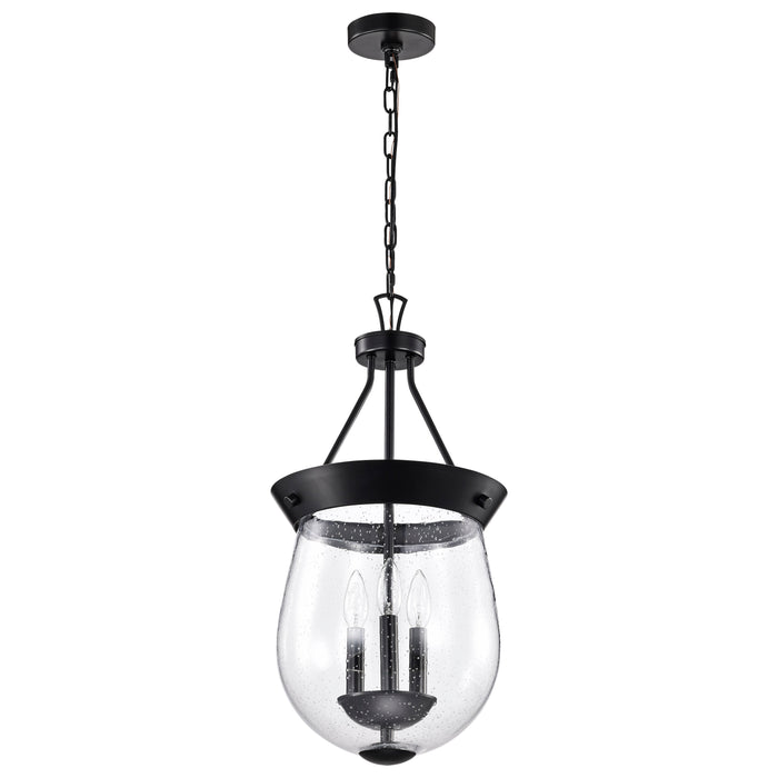 SATCO/NUVO Boliver 3 Light Pendant 11 Inch Matte Black Finish Clear Seeded Glass (60-7800)