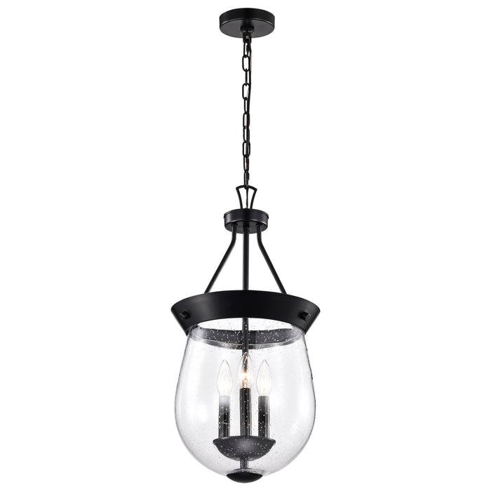 SATCO/NUVO Boliver 3 Light Pendant 11 Inch Matte Black Finish Clear Seeded Glass (60-7800)