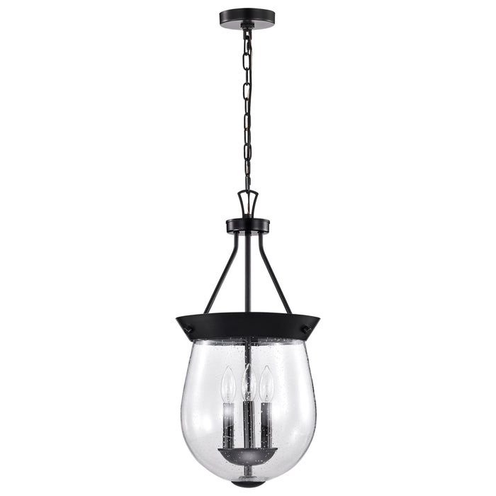 SATCO/NUVO Boliver 3 Light Pendant 11 Inch Matte Black Finish Clear Seeded Glass (60-7800)