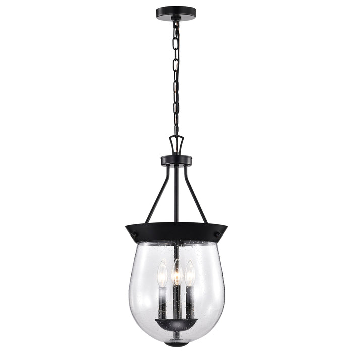 SATCO/NUVO Boliver 3 Light Pendant 11 Inch Matte Black Finish Clear Seeded Glass (60-7800)