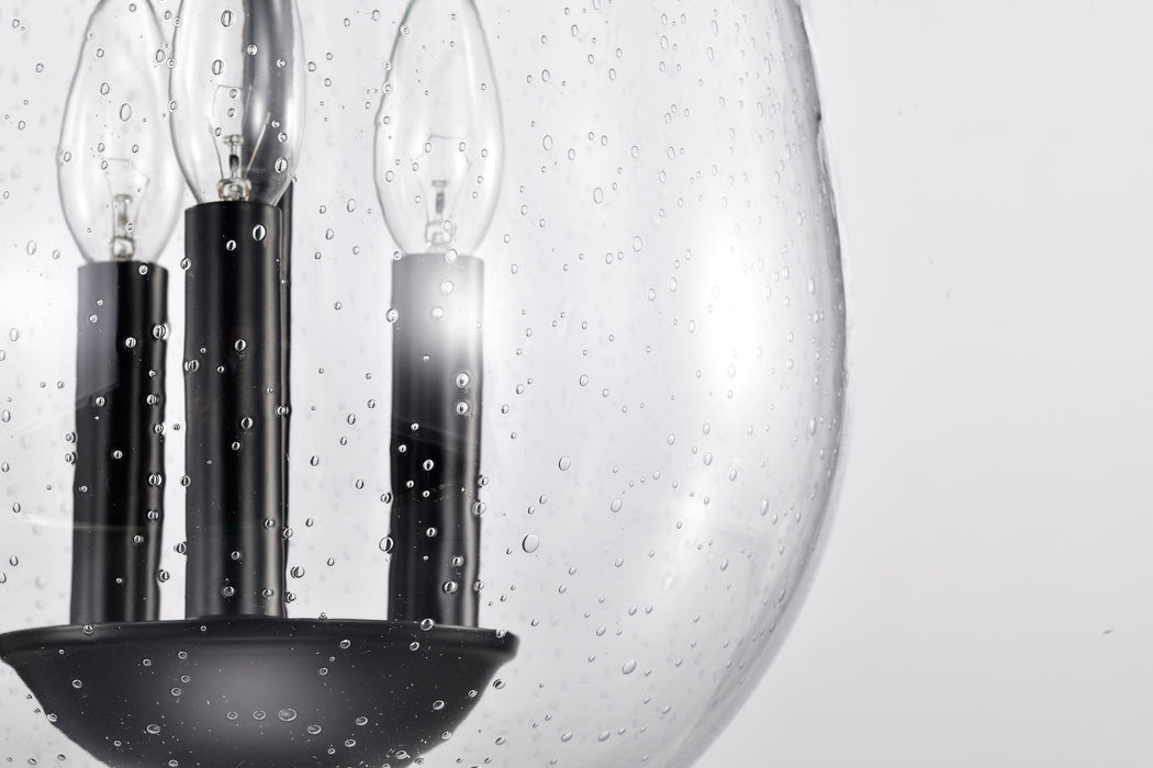 SATCO/NUVO Boliver 3 Light Pendant 11 Inch Matte Black Finish Clear Seeded Glass (60-7800)