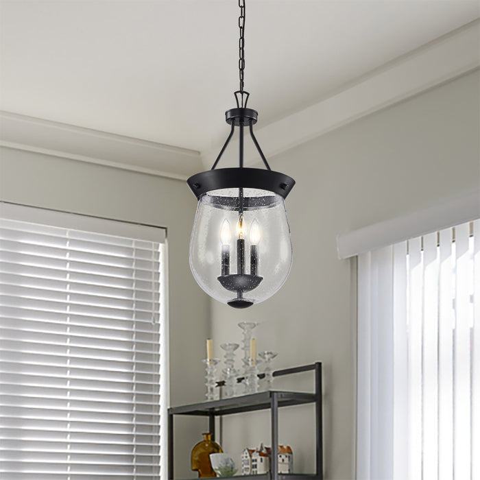 SATCO/NUVO Boliver 3 Light Pendant 11 Inch Matte Black Finish Clear Seeded Glass (60-7800)