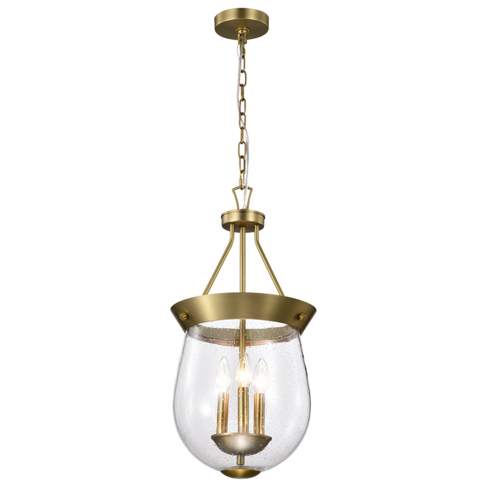 SATCO/NUVO Boliver 3 Light Pendant 11 Inch Vintage Brass Finish Clear Seeded Glass (60-7801)