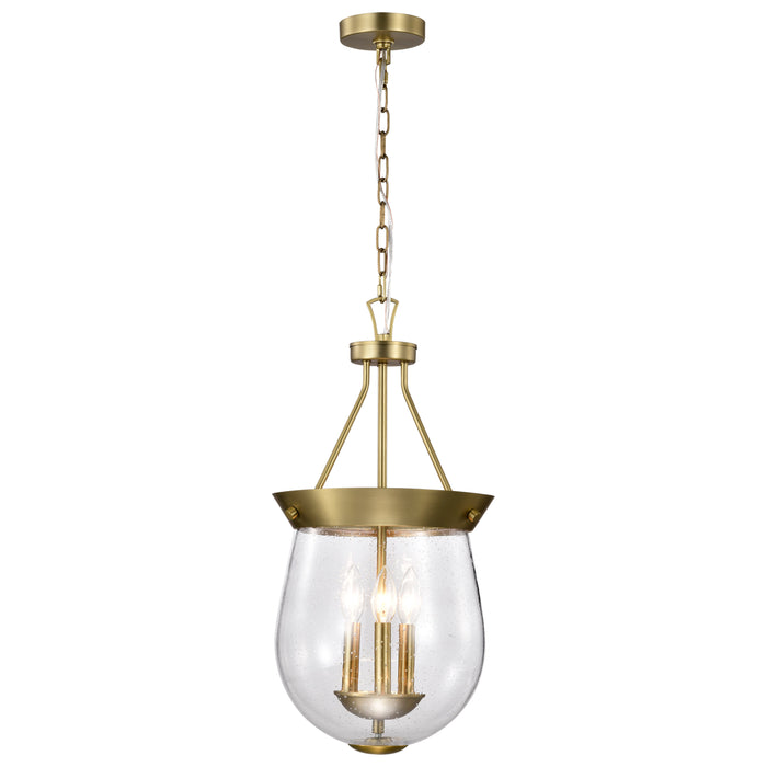 SATCO/NUVO Boliver 3 Light Pendant 11 Inch Vintage Brass Finish Clear Seeded Glass (60-7801)
