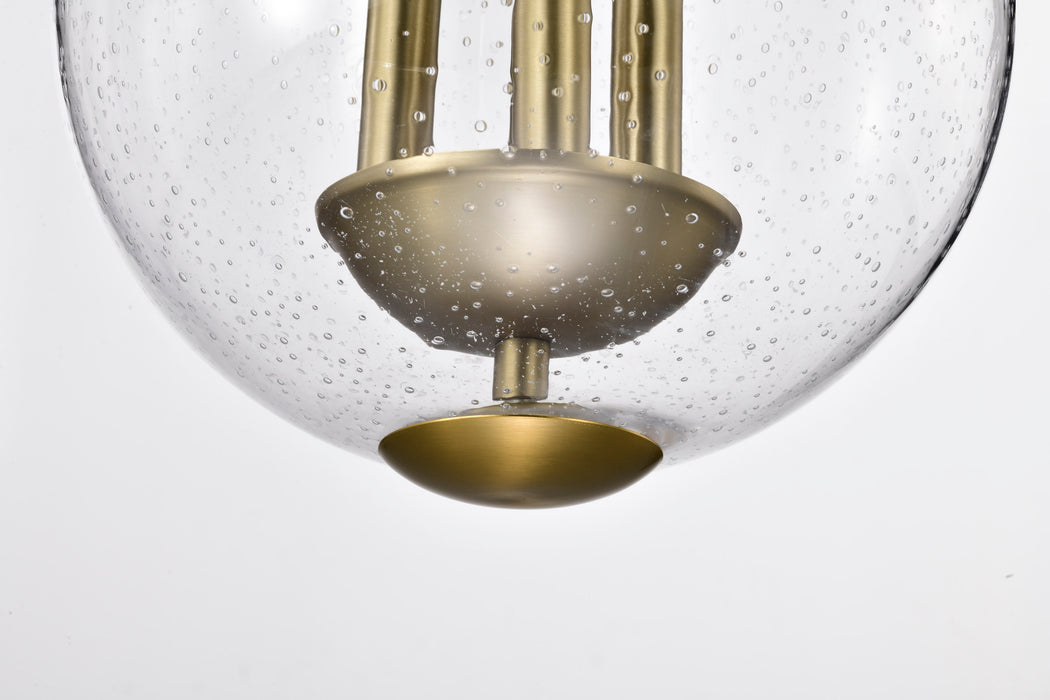 SATCO/NUVO Boliver 3 Light Pendant 11 Inch Vintage Brass Finish Clear Seeded Glass (60-7801)