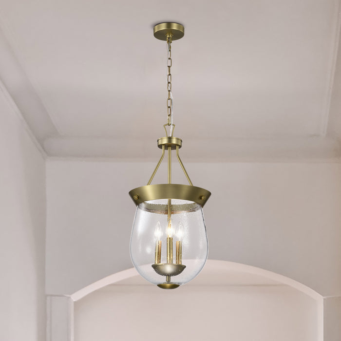 SATCO/NUVO Boliver 3 Light Pendant 11 Inch Vintage Brass Finish Clear Seeded Glass (60-7801)