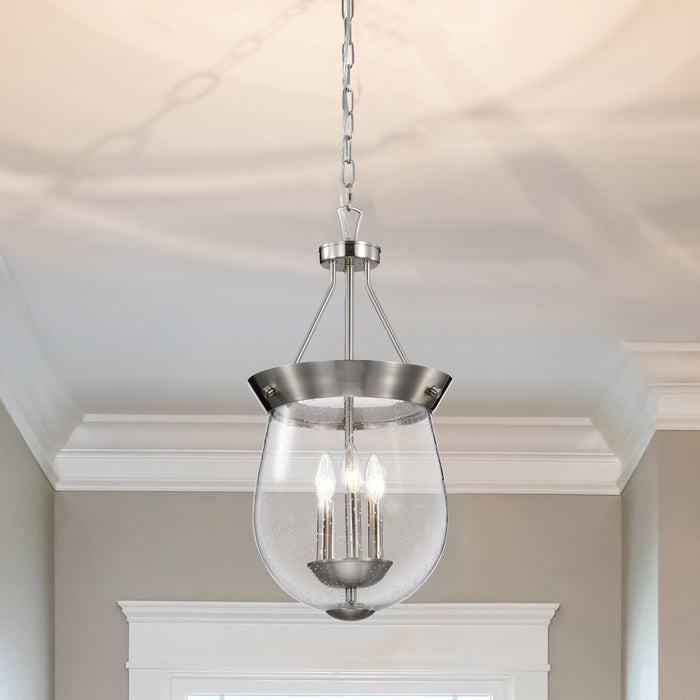 SATCO/NUVO Boliver 3 Light Pendant 11 Inch Brushed Nickel Finish Clear Seeded Glass (60-7802)