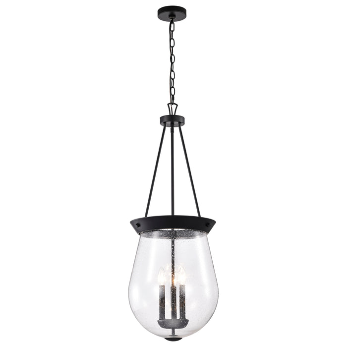 SATCO/NUVO Boliver 3 Light Pendant 14 Inch Matte Black Finish Clear Seeded Glass (60-7803)