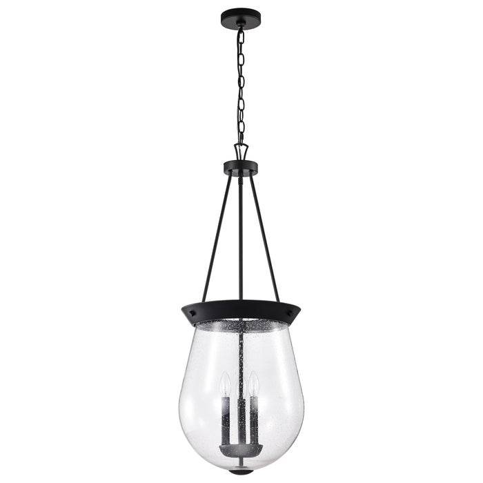 SATCO/NUVO Boliver 3 Light Pendant 14 Inch Matte Black Finish Clear Seeded Glass (60-7803)