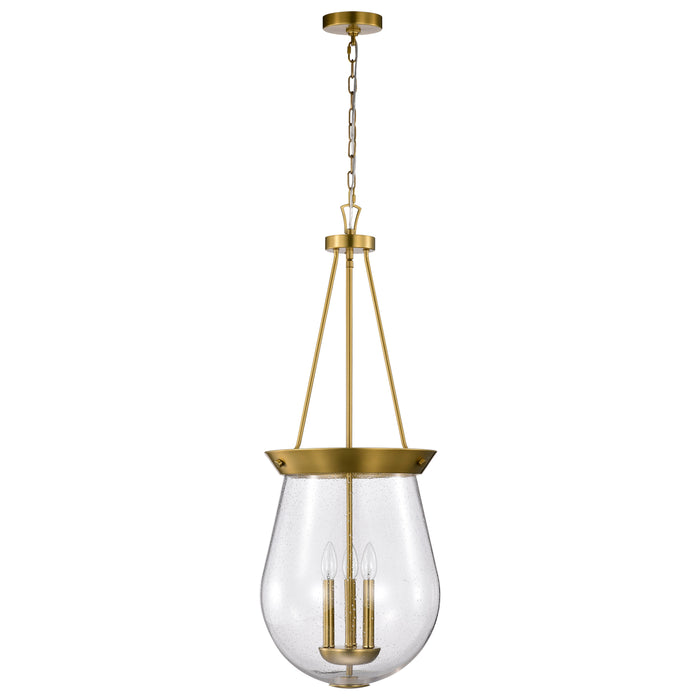 SATCO/NUVO Boliver 3 Light Pendant 14 Inch Vintage Brass Finish Clear Seeded Glass (60-7804)