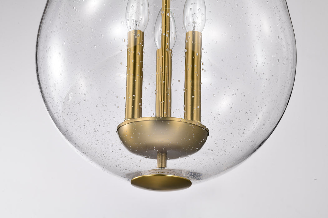 SATCO/NUVO Boliver 3 Light Pendant 14 Inch Vintage Brass Finish Clear Seeded Glass (60-7804)