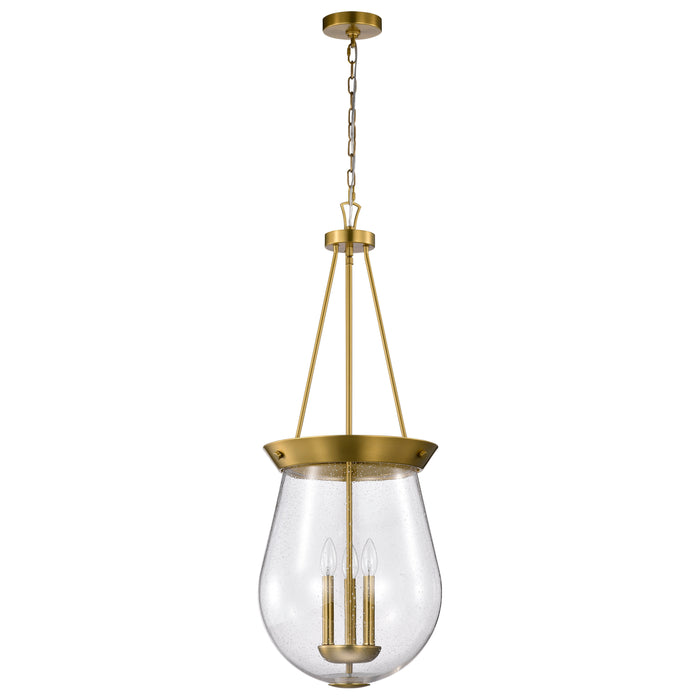SATCO/NUVO Boliver 3 Light Pendant 14 Inch Vintage Brass Finish Clear Seeded Glass (60-7804)