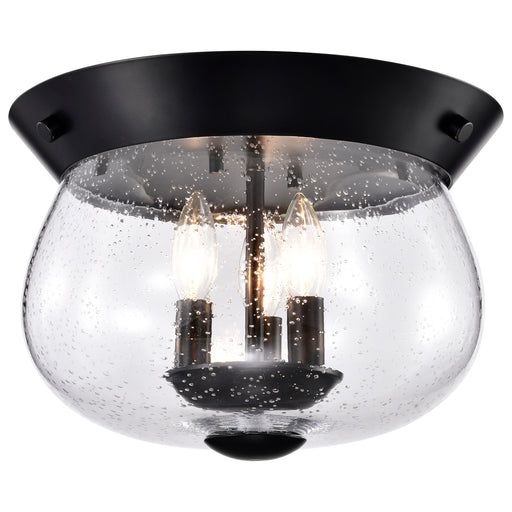 SATCO/NUVO Boliver 3 Light Flush Mount Matte Black Finish Clear Seeded Glass (60-7806)