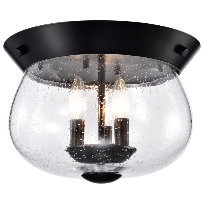 SATCO/NUVO Boliver 3 Light Flush Mount Matte Black Finish Clear Seeded Glass (60-7806)