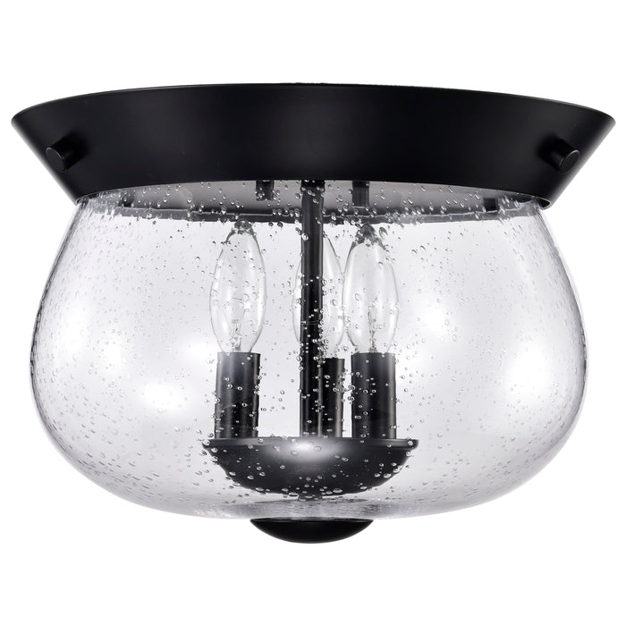SATCO/NUVO Boliver 3 Light Flush Mount Matte Black Finish Clear Seeded Glass (60-7806)