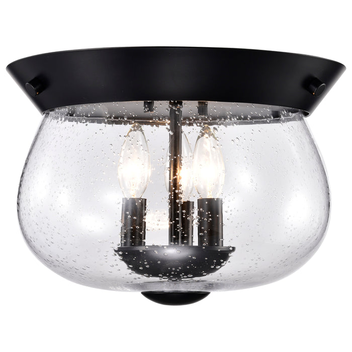 SATCO/NUVO Boliver 3 Light Flush Mount Matte Black Finish Clear Seeded Glass (60-7806)