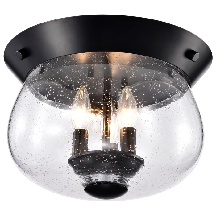 SATCO/NUVO Boliver 3 Light Flush Mount Matte Black Finish Clear Seeded Glass (60-7806)