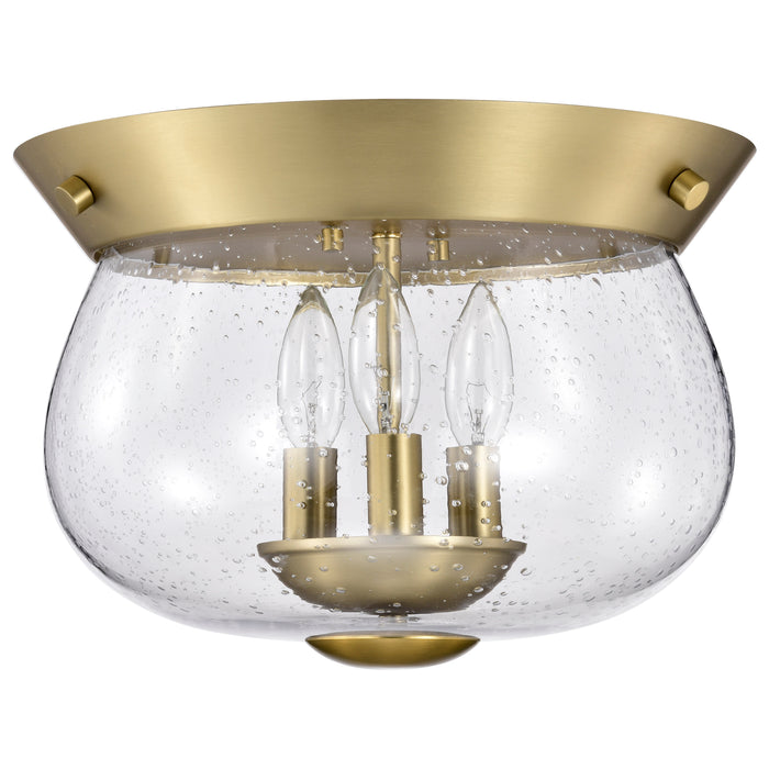 SATCO/NUVO Boliver 3 Light Flush Mount Vintage Brass Finish Clear Seeded Glass (60-7807)