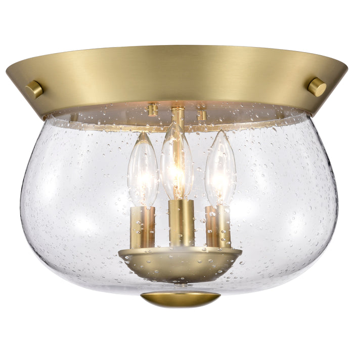 SATCO/NUVO Boliver 3 Light Flush Mount Vintage Brass Finish Clear Seeded Glass (60-7807)