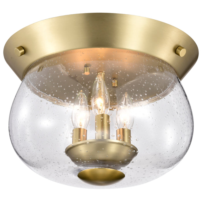 SATCO/NUVO Boliver 3 Light Flush Mount Vintage Brass Finish Clear Seeded Glass (60-7807)