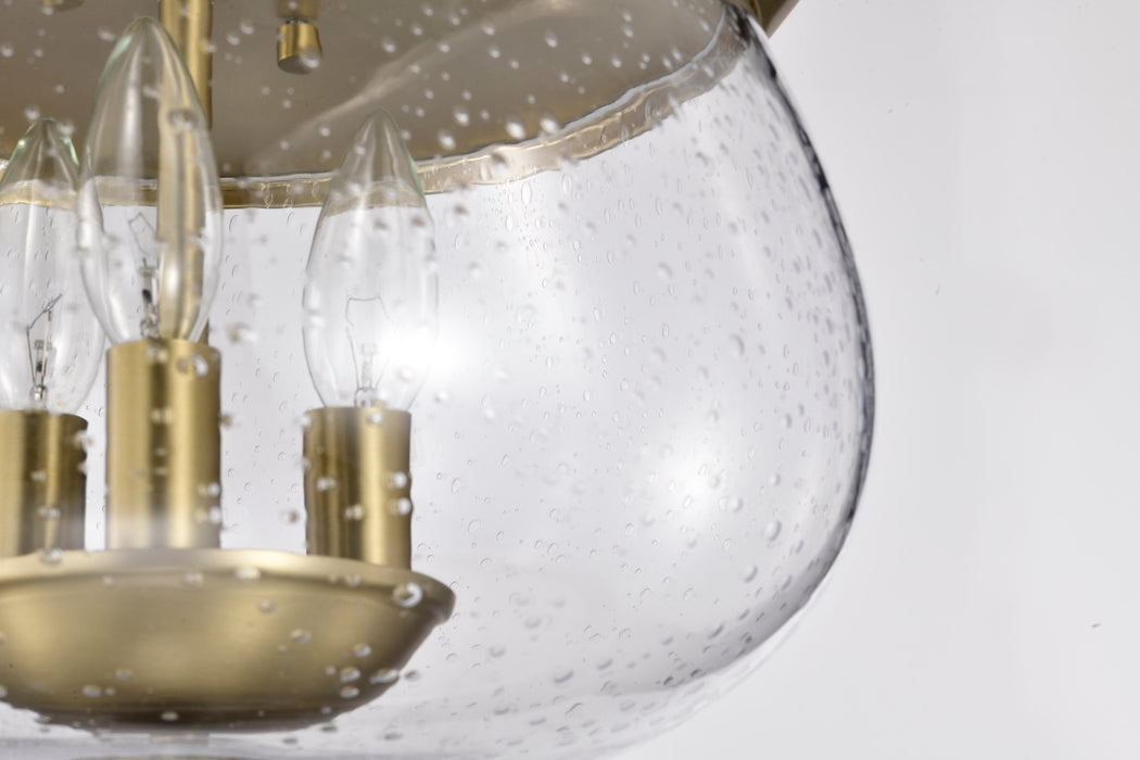 SATCO/NUVO Boliver 3 Light Flush Mount Vintage Brass Finish Clear Seeded Glass (60-7807)