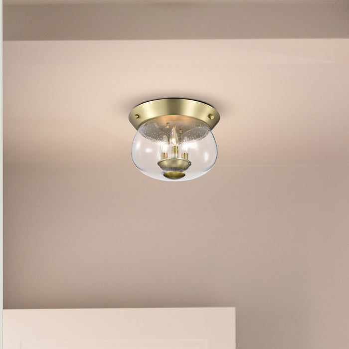 SATCO/NUVO Boliver 3 Light Flush Mount Vintage Brass Finish Clear Seeded Glass (60-7807)