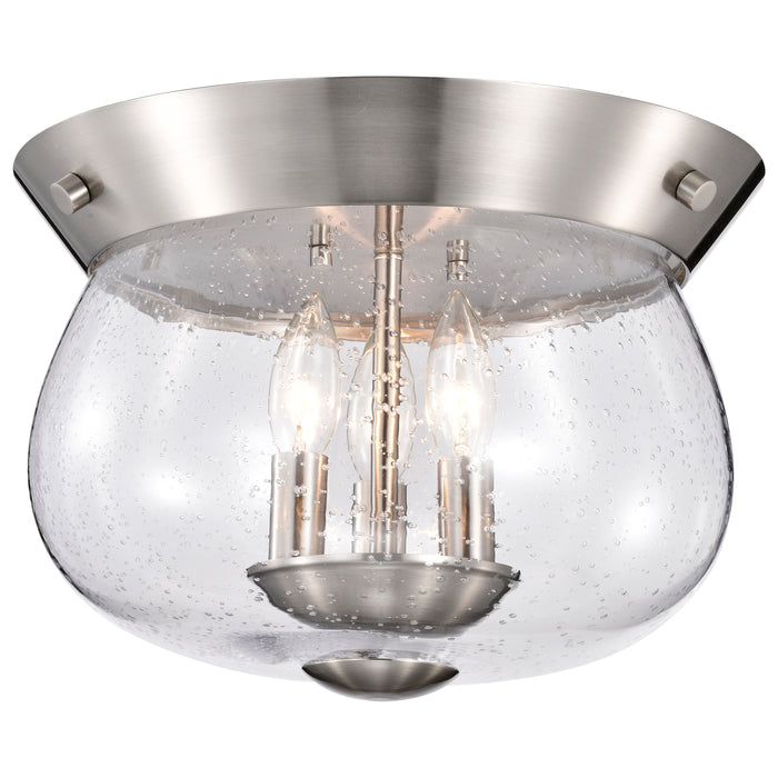 SATCO/NUVO Boliver 3 Light Flush Mount Brushed Nickel Finish Clear Seeded Glass (60-7808)