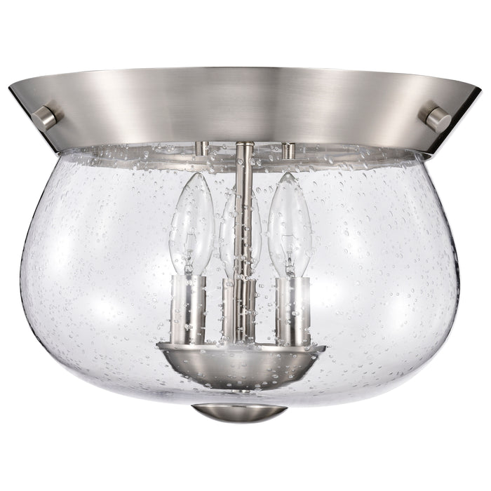 SATCO/NUVO Boliver 3 Light Flush Mount Brushed Nickel Finish Clear Seeded Glass (60-7808)